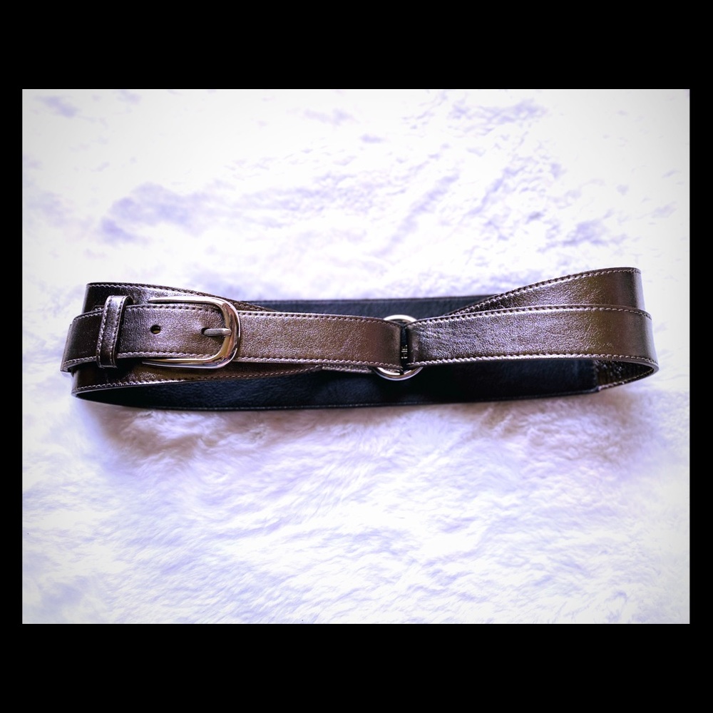 Oscar De La Renta Silver Leather Wide Belt